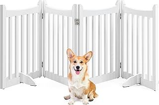 Yaheetech Wooden Dog Gate Indoor 4 Panels Freestanding Pet Fence with Support Feet for Small and Medium Dogs, Stair Barrier for House/Stairs/Doorway (White,61 cm H X 202cm L)