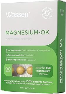 Wassen Magnesium - OK - 90 Magnesium Tablets | Magnesium Supplements for Women | Hormone Balance for Women | PMS Supplements | Menopause Supplements | Daily Supplements for Women | 3 Month Supply