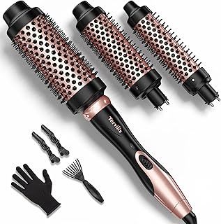 Terviiix Thermal Brush Set 3 in 1, Ceramic Curling Wand, Fast Heating Hot Brush, 3 Interchangeable Travel Curling Irons for Short, Medium & Long Hair(32mm, 38mm & 45mm), Dual Voltage