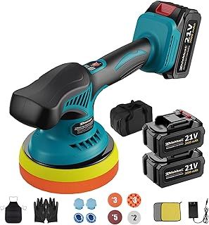 ZhiehiusL Cordless Car Buffer Polisher, Car Buffers and Polishers Kit with 2X21V 3.0Ah Batteries, 8 Variable Speeds to 6000 RPM, 6IN Cordless Polisher for Car Detailing Polishing Waxing
