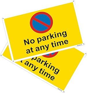 No Parking Signs 18 x 12 Inches, 2 x No Parking at Any Time Sign Outdoor No Parking Sign Yellow Aluminium No Parking at Any Time Signs with 4 Pre-Drilled Holes