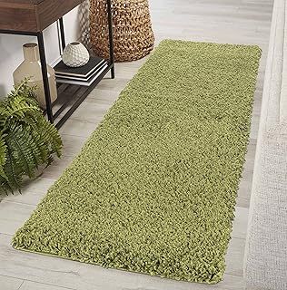 Living Room Hallway Runner Shaggy Rugs, Polypropylene, GREEN, 60x220cm(2" x7'3)
