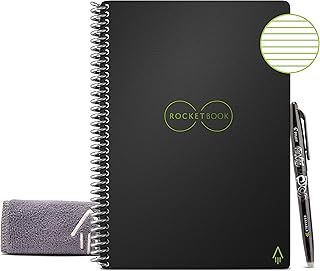 Rocketbook Reusable Digital Notebook - Smart Notepad A4 Black - Spiral Note Book To Do List Pad, Lined Paper with Frixion Erasable Pen and Wipe, Office Gadget with Rocketbook App, Reduce Paper Waste