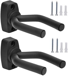 Tioamy 2 Pack Guitar Wall Hanger Stand, Non-Marring Rubber Coated, Adjustable Arms, Easy To Install, Black, Modern Style, 2 Hooks, 60 lbs Weight Capacity