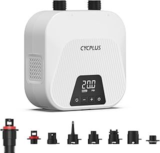 CYCPLUS 20PSI High Pressure Smart SUP Air Pump, Rechargeable Battery-powered, Intelligent Dual Stage Inflation & Deflation, Auto-Off Air Pump for Stand Up Paddle Boards, Kite, Tent, Mattress (White)
