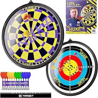 Target Darts Luke Littler Magnetic Dartboard Set for Kids | Player Edition ‘The Nuke’ Double Sided Board Game Set with 12 Magnetic Darts for Children | Indoor & Outdoor Use