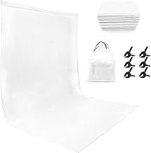 White Backdrop 1.8×2.8m, Thicken Washable Polyester Rollup Cloth with 6 Clips + One Bag