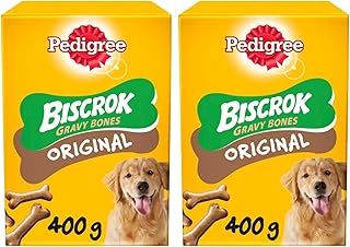 Biscrok Gravy Bones 400g - Original Dog Treats for Strong Bones - Crunchy Biscuits With Delicious Gravy Coating - Ideal for Treating, Rewarding and Training - Homora - (Pack of 2)