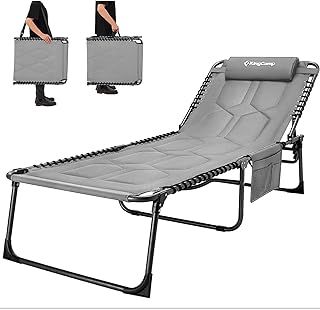 KingCamp Sun Lounger with Reading Hole, 5 Position Adjustable Backrest for Garden, Folding Sun Lounger Portable Sunloungers with Strap Sun bed for Beach Terrace Pools Camping Guest Bed Indoor