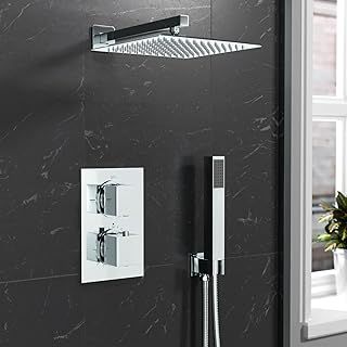 2 Dial 2 Way Square Concealed Thermostatic Shower Mixer,Head,Handset set Chrome