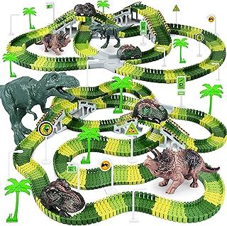 Tailmei Dinosaur Race Track Car Toy, 252 Pcs Create A Dinosaur World Road Race Tracks, with 2pcs Dinosaur Car,Flexible Track Playset, Birthday Party Gift for 3 4 5 6 Boys Girls Year Old