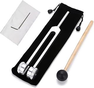 BOBOZHONG Tuning Fork 128 Hz,Aluminium Alloy Tuning Fork with Silicone Hammer and Bag Hammer Sound Healing Therapy Tool Set for Meditation and Therapy