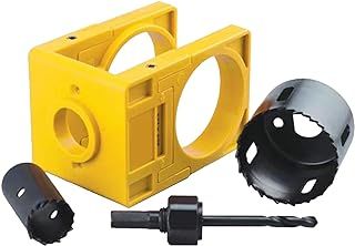 Door Lock Installation Kit, Adjustable Wooden Door Lock Fitting Tool Set, 4 Yellow Door Lock Jig, ABS Door Handle Jig with Door Lock Holes Saw, Suitable for 1-3/8" - 1-3/4" (35mm-44.5mm) Door