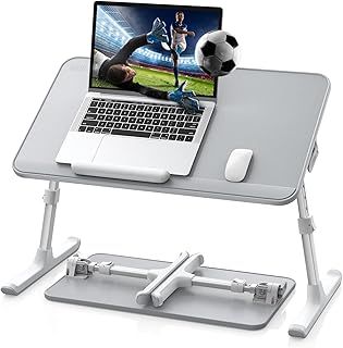 Lap Desk, SAIJI Bed Table, Thick Stable Feet, Height and Angle Adjustable, Enough Mouse Space, up to 17'' Laptop, for Homeoffice, Breakfast, Study (Grey, 52 * 30cm)