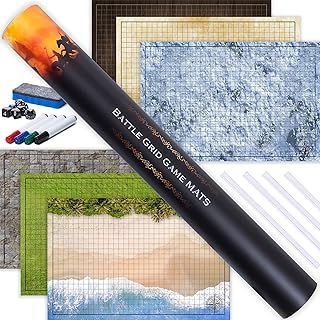 TIDYBOSS Dungeons and Dragons Starter Set | 3 X Double Sides 24x 36 Game Grid Mat | 6 Terrains Includes Dry Erase Markers, Eraser, Dice and Clips