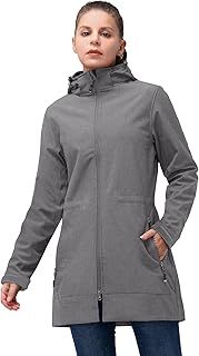 33,000ft Women’s Lightweight Softshell Jacket with Hood Waterproof Ladies Functional Jacket Fleece Lined Windbreaker Breathable Raincoat Active Hooded Long Coats for Cycling Hiking Outdoor