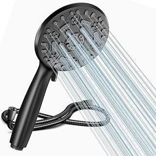 Cobbe Shower Head and Hose, High Pressure Shower Head with 8 Spray Modes, Powerful Bathroom Water Saving Shower Head Set, Large Universal Flow Rain Showerhead for Low Water Pressure Black