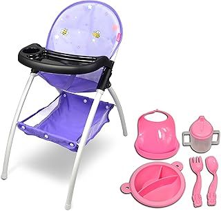 ANIVIA Baby Doll High Chair, High Chair for Dolls up to 16'' with Dinner Plate Toy, Purple