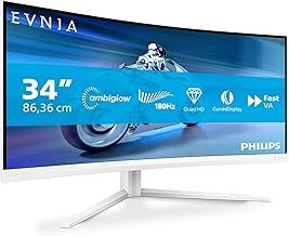 Philips Evnia 34M2C5501A - 34 inch WQHD Curved Gaming Monitor, 180 Hz, 1 ms, FreeSync Premium, Ambiglow (3440x1440, 2x HDMI 2.0, 1x DisplayPort 1.4, USB Hub) white