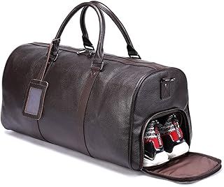 Men's Genuine Leather Travel Bags Away Weekender Weekend Duffels Black Brown for Gym and Travel Leather Holdall Bag for Men Women Ronatelli (Brown)