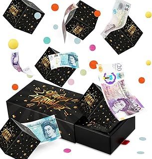Happy Birthday Surprise Explosion for Money - Pop Up Exploding Box with Confetti - Bouncing Gift Box Black Gold for Kids Boys Men Dad Husband