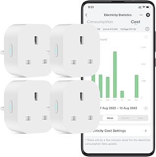 EIGHTREE Smart Plug That Work With Alexa & Google Home, Smart Home Smart Socket with Energy Monitoring, Remote Control, Timer & Schedule Function, 2.4Ghz Wi-Fi Only, No Hub Required, 4 Pack