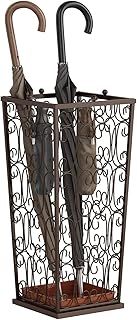 AcornFort U-01 LARGE SIZE Bronze Metal Classical Walking Stick Holder Umbrella Stand Home Office Hallway Storage With 4 Top Knob Hooks and One Bottom Rainwater Leaking Tray 56 * 25 * 25 CM