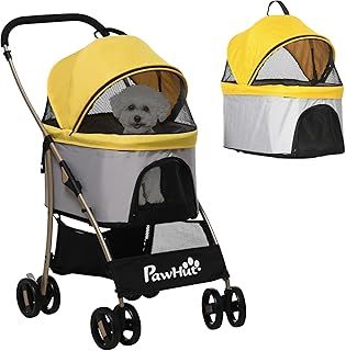PawHut Dog Pram Dog Stroller 3 in 1 Pet Pushchair Detachable Design with Universal Wheels, Brake for Small Miniature Dogs - Yellow