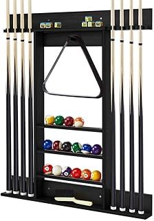 Billiards Pool Cue Rack, Wall Mounted Cue Rack Stand with 3 Tiers Ball Slots & 8 Clips, Billiard Pool Table Accessories for Club (Black)