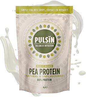 Pulsin - Vegan Pea Protein Powder Unflavoured - 1kg - 8.0g Protein, 0g Carbs, 41 Kcals Per Serving - Gluten Free, Palm Oil Free and Dairy Free - May Contain SOYA.