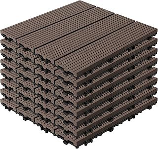 8 Packs 30x30x2cm Wood Outdoor Flooring Tiles, Interlocking Deck Tile Waterproof Plastic Composite Decking Tile for Indoor and Outdoor Use, Dark Brown