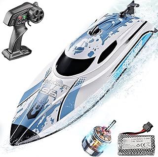 BEZGAR RC Boat - Remote Control Boats for Kids and Adults, 2.4GHz LED Light Boats with 700mAh Rechargeable Battery, Fast Racing RC Boat for Lakes & Pools, Toy for Birthday - TX126 White