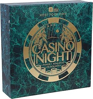Talking Tables Casino Night Kit Poker, Blackjack, Roulette-Gambling Set for Adults, Gifts for Him | Contains Game Mat, Chips, Money, Balls, Playing Cards, Paper, Plastic, GAMECASINO