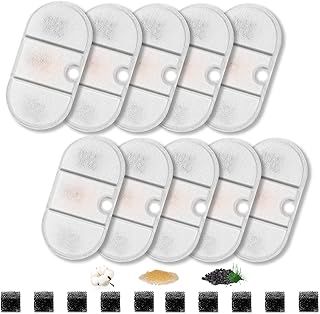10 Packs Cat Water Fountain Filters, Hantoc Replacement Pet Water Fountain Filters 10pcs Activated Carbon Filter & 10pcs Foam Sponge for 2.1L Cat Fountain PLWF002 with Active Carbon