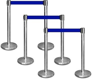 6 Pcs Queue Barrier with 2 Meter Blue Retractable Belt | Stainless Steel Crowd Control Barrier | Durable Stanchion Safety Barrier | Belt Barrier for Queue Management For Businesses, Exhibitions