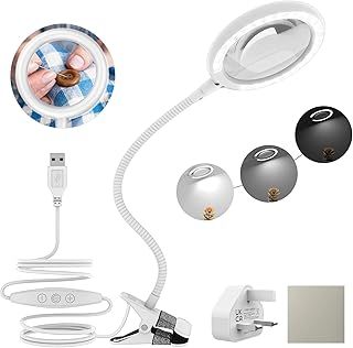 Magnifying Lamp with Light,Clip Magnigying Glass with Light and Stand,Handsfree Magnifier with Clamp for Craft Reading Sewing Hobbies Handicrafts