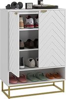 HOMCOM Shoe Cabinet, 12 Pairs Shoe Storage Cabinet with 2 Chevron Doors, Adjustable Shelf, Open Shelf and 6 Vents for Entryway, Hallway, White