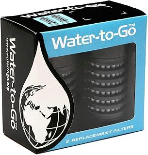 WATER TO GO Replacement 3 Stage Water Bottle Filter which removes 99.99% of Bacteria & Contaminents and Improves Taste - Hiking, Camping & Travelling (Black - 75cl) - Twin Pack