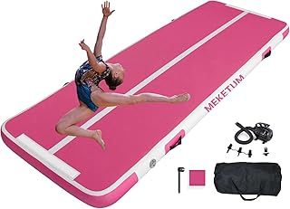 MEKETUM Air Tumble Track Gymnastic Mat 6.6ft 10ft 13ft 16ft 4/8 Inch Thickness Inflatable Gym Tumbling Floor Mats with Air Pump for Home Use/Cheerleading/Yoga/Dance/Water Fun