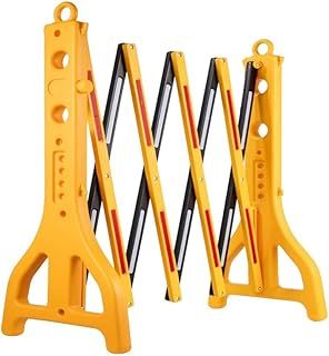 Expandable Mobile Barrier for Safety - Yellow & Black | Plastic Extendable Folding Barricade | Portable Barrier for Temporary Pedestrian Safety for Events, Schools, Maintenance Works