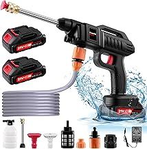 1500W Cordless Pressure Washer with 2 * 2.0Ah Battery, 21V Portable Pressure Washer, High Jet Washer Kit with 2 Nozzles(0°,40°), 16.4FT Hose, Connector, Foam Bottle Pressure Cleaner for Car