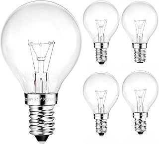 G45 E14 Oven Bulb 25W Dimmable Warm White 2700K Incandescent Light Bulb，E14 SES Golf Ball Bulbs，G45 Small Edison Screw Light Bulb Suitable for Cookers Oven，Pack of 4.