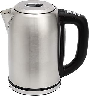 Amazon Basics Stainless Steel Kettle with Digital Display, Strix Controller, Keep Warm Function, Temperature Control, 1.7 litre (UK Plug), Silver