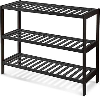 KEPLIN 3 Tier Natural Bamboo Shoe Rack Easy Assembly & Strong Design Stand Shelf Organiser Ideal for Corridor,Bedroom,Bathroom,Hallway & Small Spaces Large Capacity (3 Tier, Black/Black)