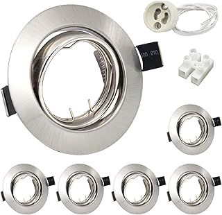 Wondlumi 6X Recessed Ceiling Lights Round GU10 Downlights for Ceiling Mounting Metal Frame Brushed Chrome 30° Tilt Swivel LED Spotlights 240V, Outer Diameter: 90mm, Cutout Ø68-80mm, No Bulbs