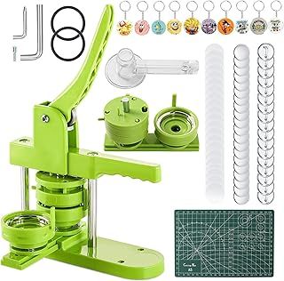 Badge Maker Machine 58mm (2.28in) DIY Round Pin Badge Button Maker Press Machine Badge Punch Press with 210pcs Button Parts, Pictures, Circle Cutter, Keychains and Cutting Mat