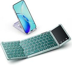 Seenda Foldable Portable Travel Keyboard, Wireless Mini Keyboard with Touchpad, Rechargeable, UK Layout for iOS, Android, Windows, PC, Tablet, Mobile Phone, iPhone, iPad, Green