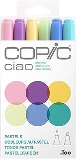 Copic Ciao Coloured Marker Pen - Set of 6 Pastel, For Art & Crafts, Colouring, Graphics, Highlighter, Design, Anime, Professional & Beginners, Art Supplies & Colouring Books