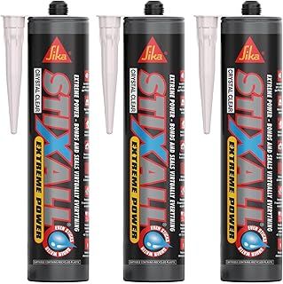 Everbuild Stixall Extreme Power | High Bonding Strength Building Adhesive, Suitable for Automative Gap Filling and Sealing - Crystal Clear - 290 ml (Pack of 3)