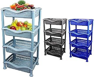A406 New 4 Tier Fruit Vegetable Rack Kitchen Pantry Storage Rack kitchen Utility Garage Strong plastic (Blue)